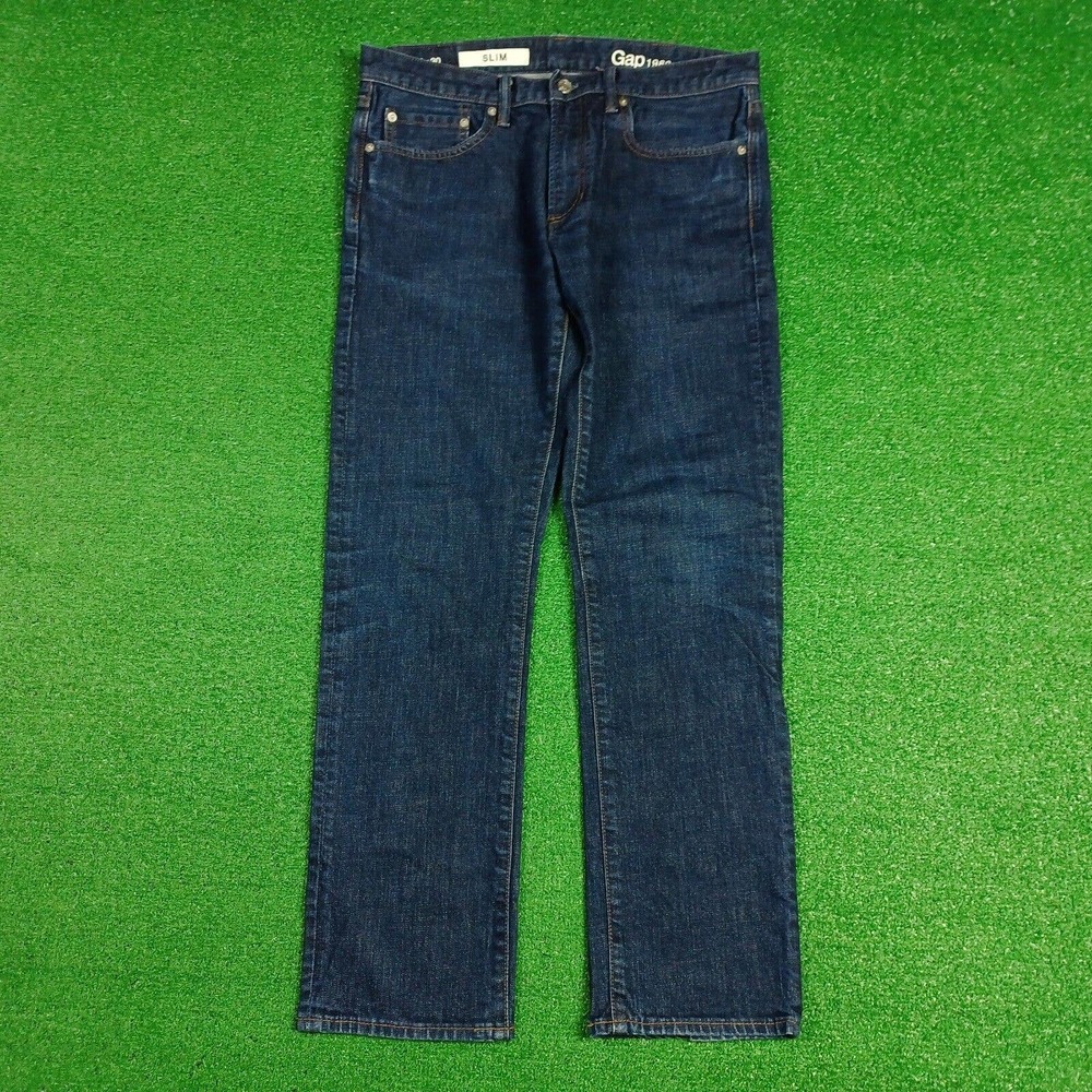 GAP Denim Jeans Mens 33x30 Slim Stretch Mid Rise Dark Blue Indigo American Pants